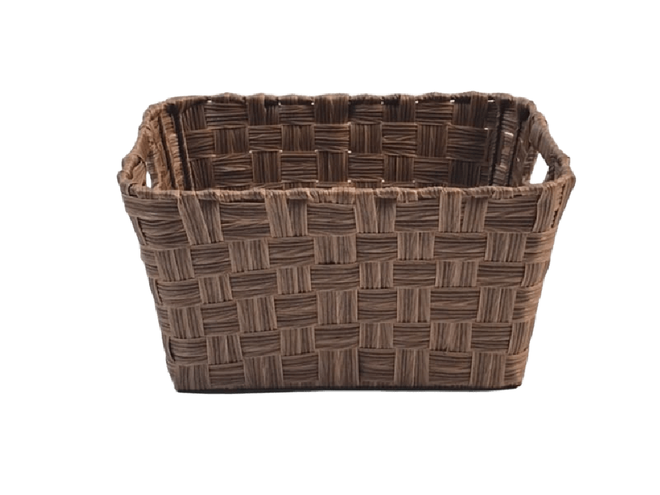 Bespoke Rectangular PE Resin Basket with Checkerboard Weave and Cut-Out Handles